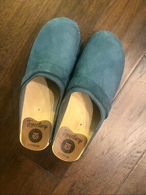 Troentorp Women's Teal Suede Wooden  Clogs- 41 (US 10.5) EUC